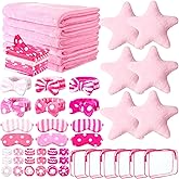 Suncalla 48 Pieces Sleepover Party Supplies for Girls 6 Pink Spa Headband 6 Eye Mask 6 Towels 6 Throw Pillows 6 Wrist Bands 6 Blankets 6 Hair Scrunchies 6 Toiletry Bags for Spa Sleepover Slumber Party