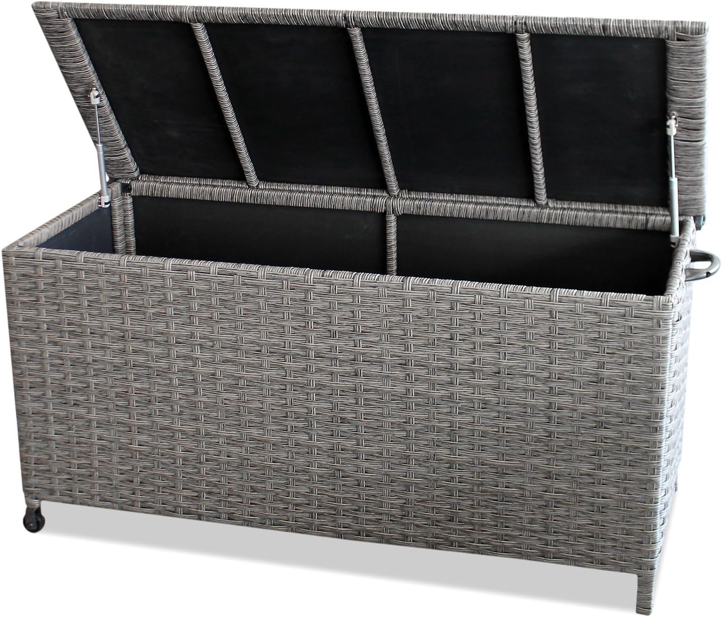 Coffre de rangement en poly rotin pour le jardin avec rouleau coffre de