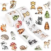 FYSUIMU 1000 Pcs Woodland Animal Stickers Watercolor Forest Creature Self-Adhesive Sticker Decals for Scrapbook Journal Decor Wild Birthday Holiday, 2 Rolls, 16 Designs