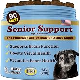 Natural Dog Company Senior Dog Supplements Vitamins Chew - 90 cnt | Brain, Heart &amp; Eye Health Cognitive Support, Vision Clarity &amp; Cardiovascular Function with Omega-3s, Lion&rsquo;s Mane Senior