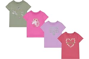 BTween Girls 4-Piece Summer Tops | Fashionable Short Sleeve T-Shirt | Casual Daily Shirt for Kids - Assorted Colors