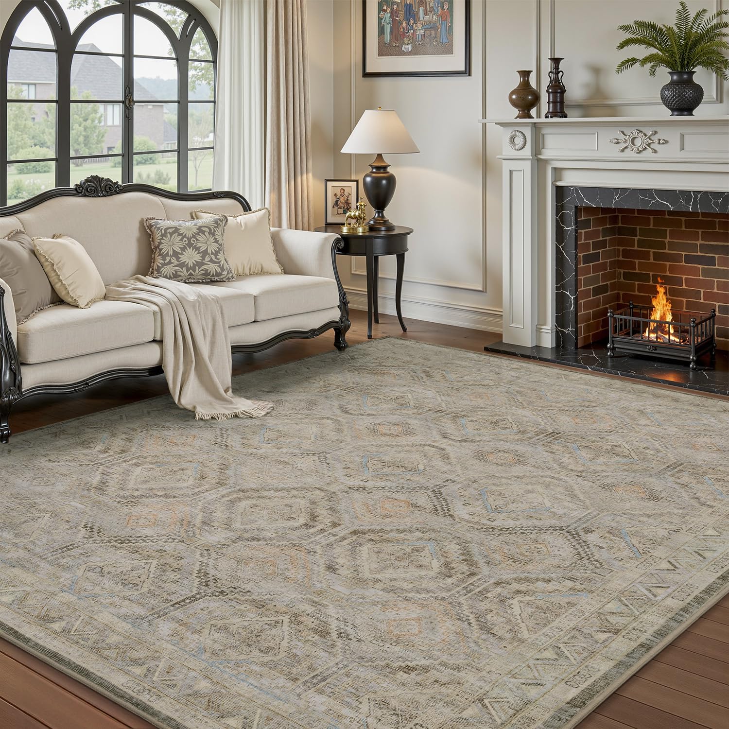 Photo 1 of RESARE-Area Rug 8X10 Rug for Living Room-Machine Washable Rugs for Bedroom-Soft Vintage Beige Non Slip Carpet- Rug for Dining Room Office Under Bed or Table