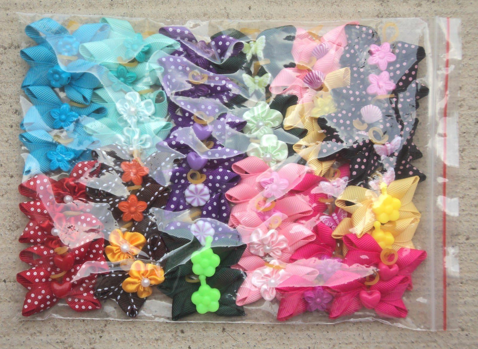 Pack of 50 Dog Hair Bows for All Seasons - Unique 4-corner design with center decoration