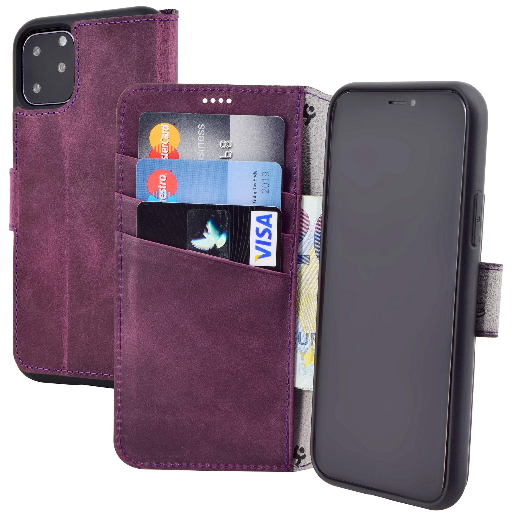 Suncase Book-style case compatible with iPhone 11 Pro (5.8 inch) leather case (slim fit) leather mobile phone case protective case with 3 card slots in antique purple