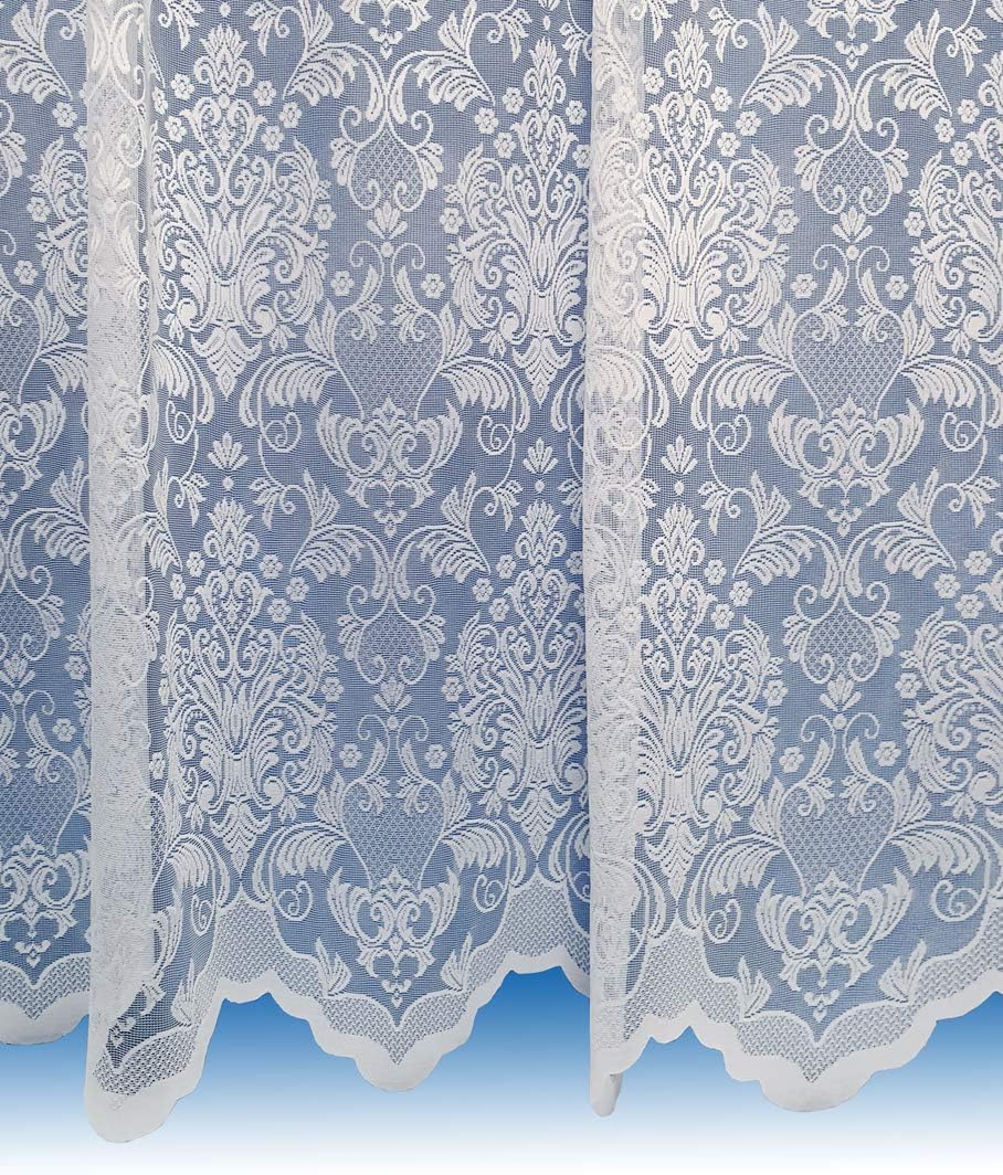 John AirdDamask Net Curtain Finished In White ~ Width Sold By The Metre (Drop: 40" (102cm))