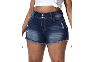 Gocolloa Women Plus Size Jean Shorts Sexy Stretchy High Waisted Frayed Raw Hem Denim Shorts