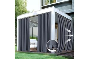 HolidayIdeas Patio Curtains Outdoor Waterproof-4 Panels 54x84 Inch-Windproof Weatherproof Privacy Grey Outside Curtains-Grommet Top and Tab Bottom Drape for Gazebo, Porch, Pergola, Cabana, Backyard