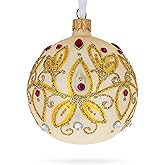 Gilded Golden Leaves Glass Ball Christmas Ornament 3.25 Inches