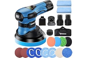 RAYBAO Cordless Buffer Polisher with 2pcs 2.0Ah Batteries, 6 Inchs Random Orbital Polisher with LED Display, Car Buffer Variable Speed 2000-4500OPM, Dual Action Polisher for Car Detailing, Waxing, Polishing