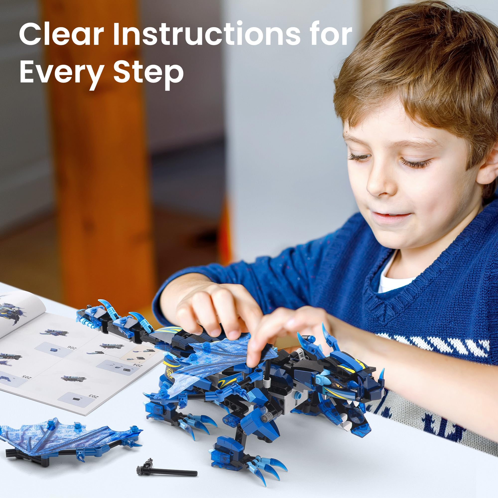 Sillbird Roboter Programmierbar 3 in 1 Blauer Drache Roboter Bauen Kinder ab 8 Jahre, Ferngesteuert & APP-Steuerung Mint Spielzeug ab 8 9 10 11 12 Jahren Jungen (592 Stück) 7