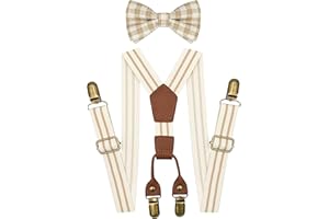 BEWDIO Adjustable Baby Boy Suspenders and Pre-tied Bow Tie, Kids Bowtie and Suspenders with 4 Strong Metal Clips