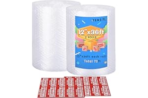 Yens Nylon Bubble Cushioning Rolls 72 ft 12 Inch width Packing Materials 3/16" AIR Bubble Perforated every 12" wrap 20 bonus Fragile Stickers