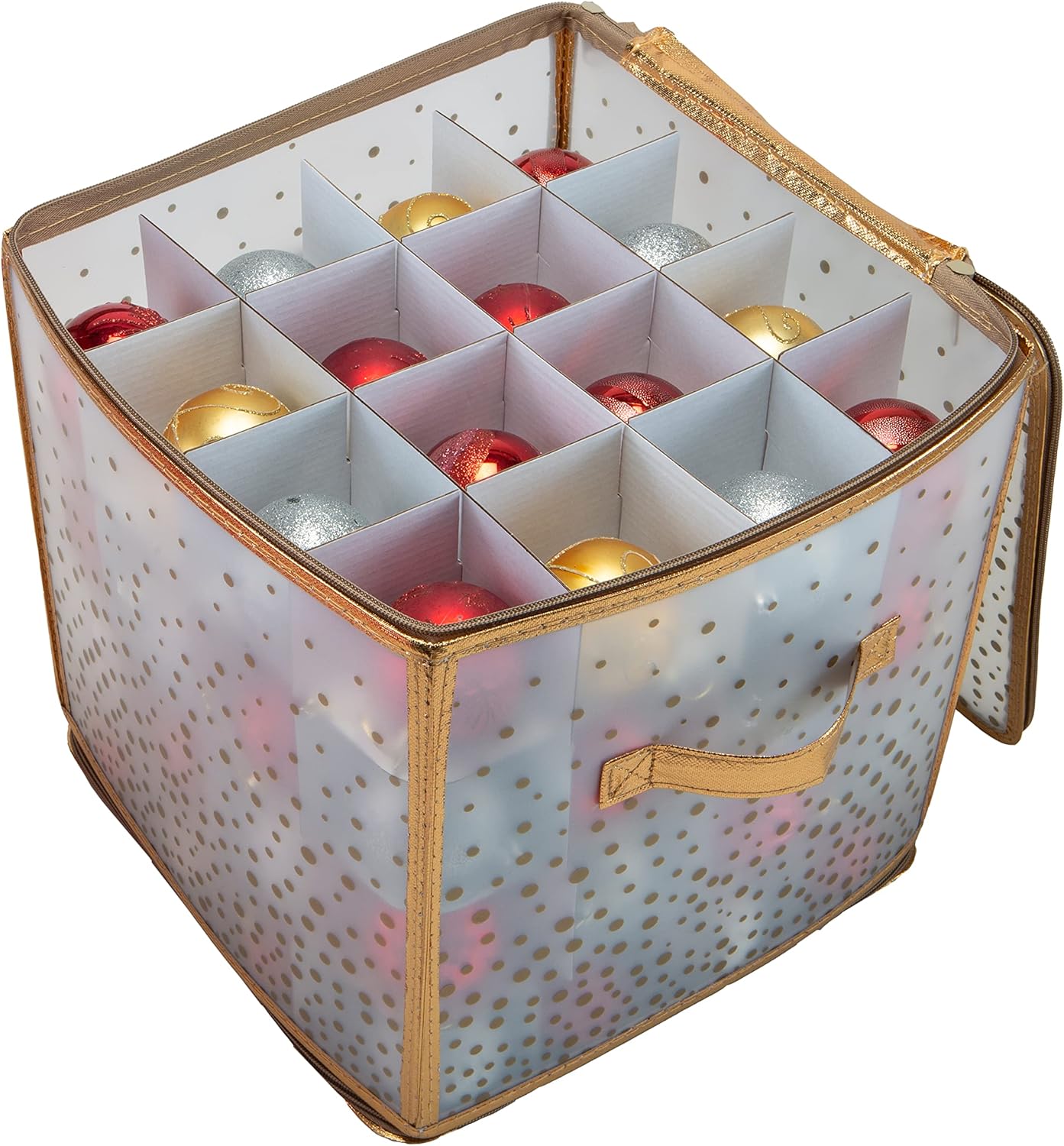 Holiday Décor Storage - Simplify 64 Count Ornament Storage Box | Plastic | Decorative Organizer | Storage Bin | Gold | L12 x W12 x H12