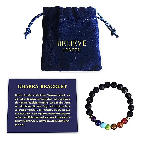 Believe London Chakra Armband mit Schmuckbeutel & Bedeutung Karte | Verstellbares Armband passend zu Allen Handgelenken | 7 C
