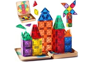 Dreamon 60PCS Mini Magnetic Tiles Travel Magnetic Tiles for Kids with Tin Box Building Toy Christmas Birthday Gift Boys Girls