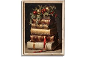 uniro Vintage Rustic Christmas Print Retro Xmas Book Art Oil Painting Dark Academia Decor Winter Farmhouse Holiday Wall Decor for Bedroom, Living Room, Gallery, winter Room Decor, Holiday Decoration Gifts( 8" x 10"-UNFRAMED)
