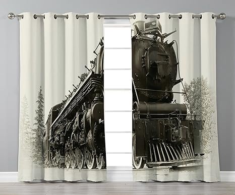 Thermal Insulated Blackout Grommet Window Curtains Steam Engine