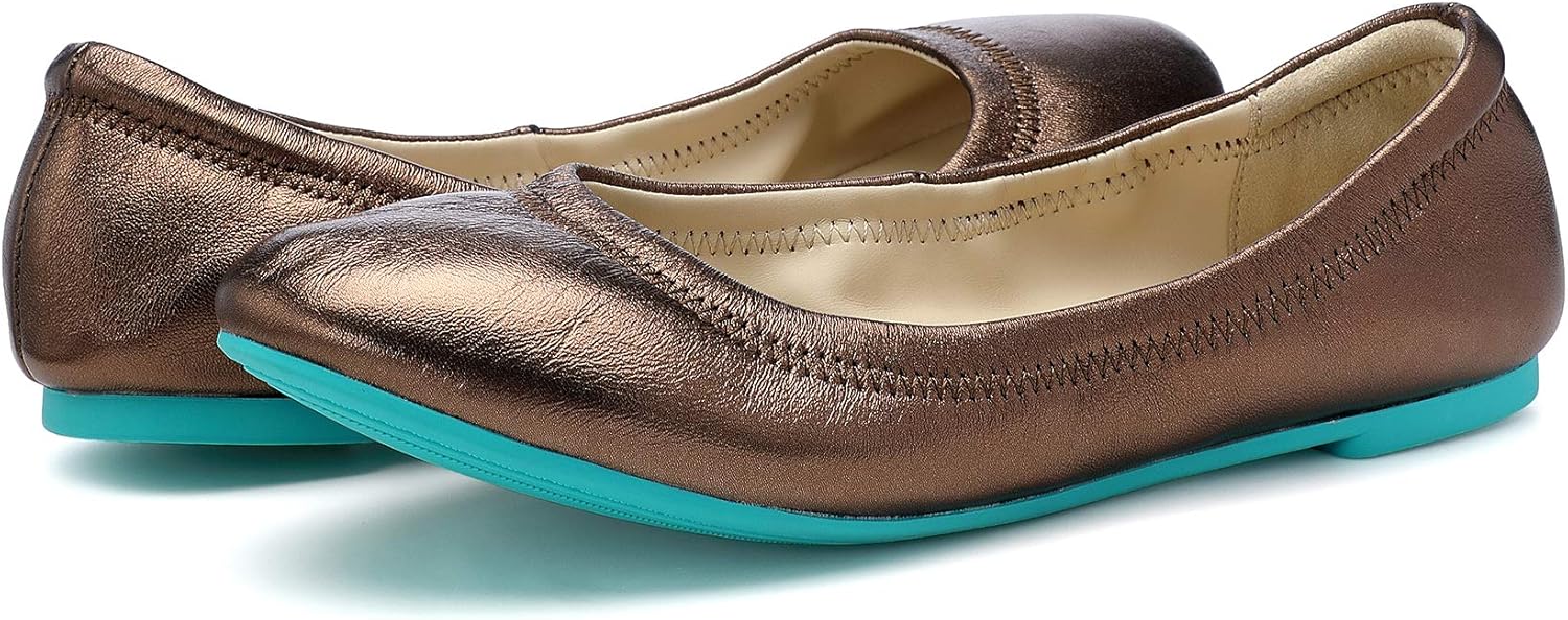 ladies tan leather flat shoes