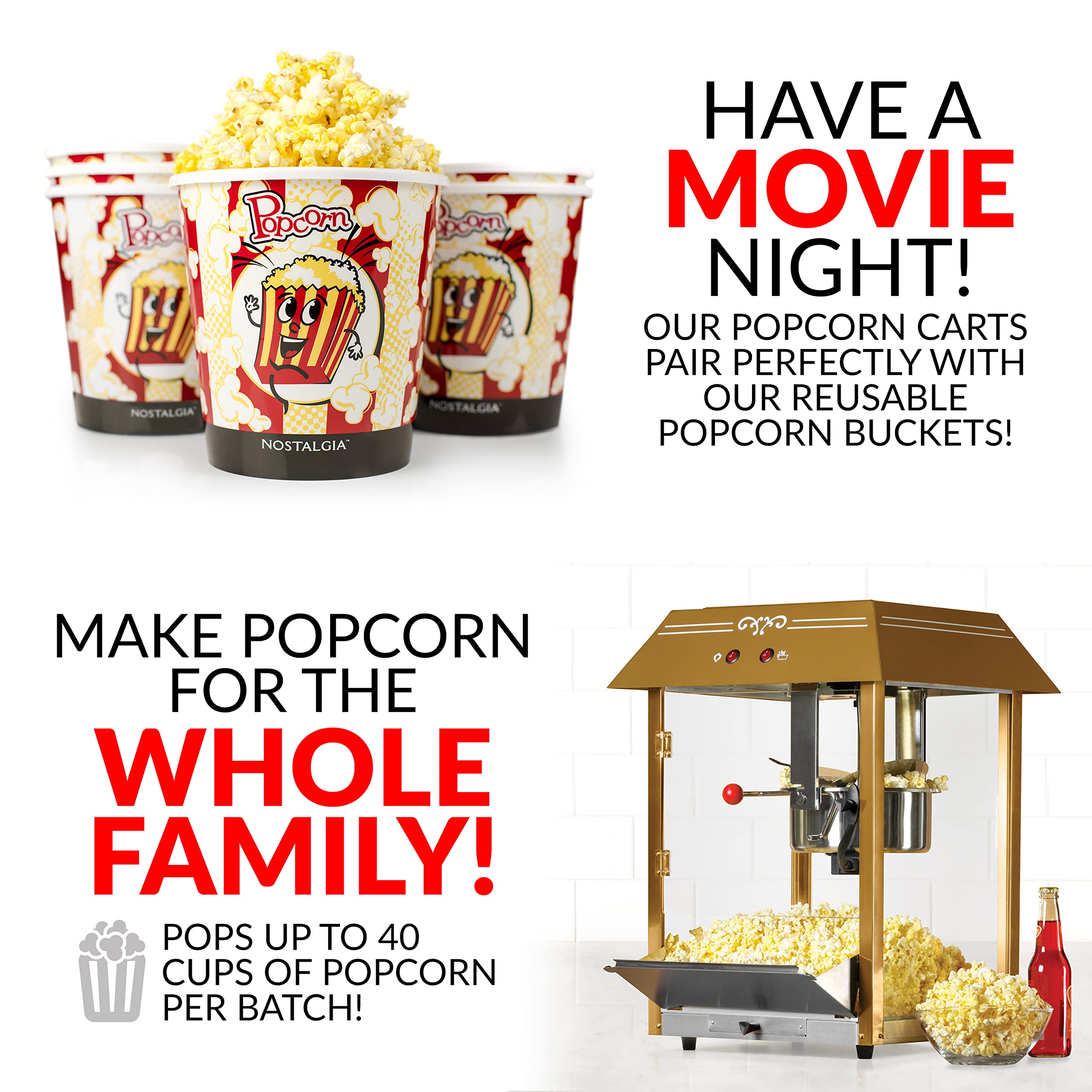 Nostalgia Popcorn Maker Machine - Professional Cart With 10 Oz Kettle Makes Up to 40 Cups - Vintage Popcorn Machine Movie Theater Style - Red