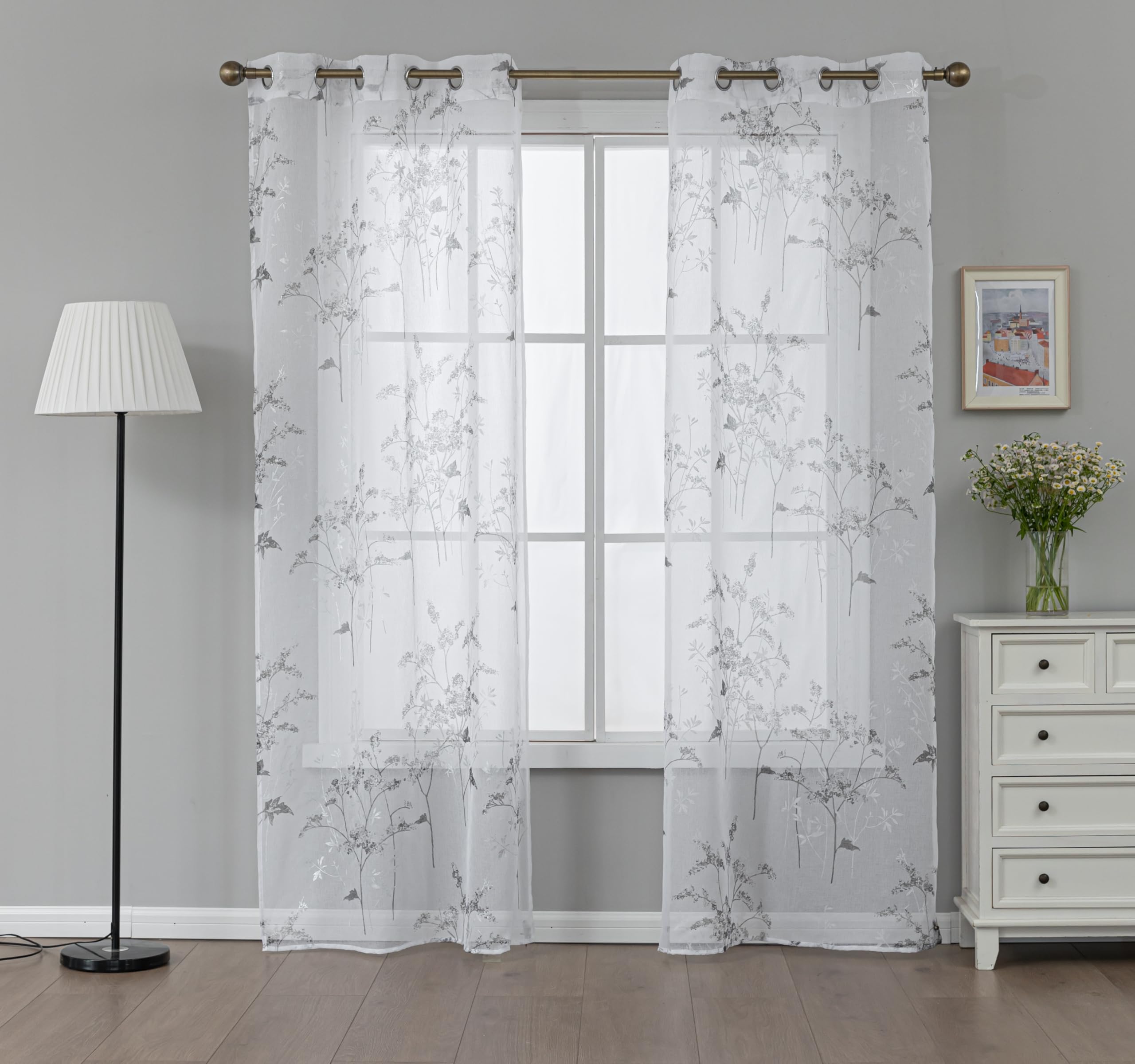 Photo 1 of Sheer Window Curtains 2 Panels 38" W x 84" L (76" W) Linen Textured Curtains & Drapes for Living Room, Bedroom, Farmhouse Curtains, Boho Decor, Light Filtering Window Treatments with Grommets