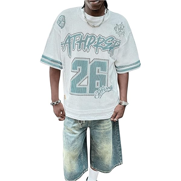VIPWOLF Men's Number Graphic Mesh Jersey Shirts See Through