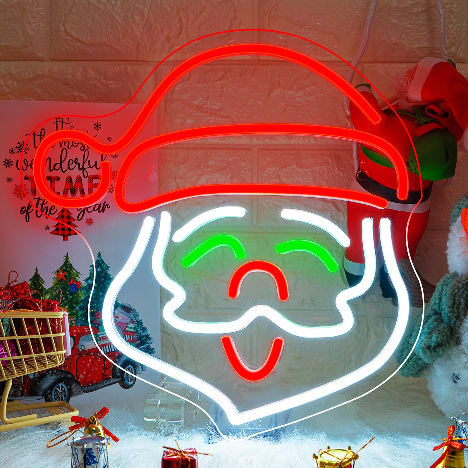 Ineonlife Santa Claus Neon Sign Christmas Neon Lights Led Neon Wall Light Acrylic Neon Signs for Wall USB Unique Night Light for Christmas Festival Home Decorations Bar Party Sign