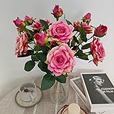 ATFL Pink and Purple Fake Roses Flowers, 6 Pcs Faux Silk Real Touch Moisturizing Artificial Rose Flowers for Decoration DIY Wedding Party Home Office Decoration and Dining Table Centerpiece