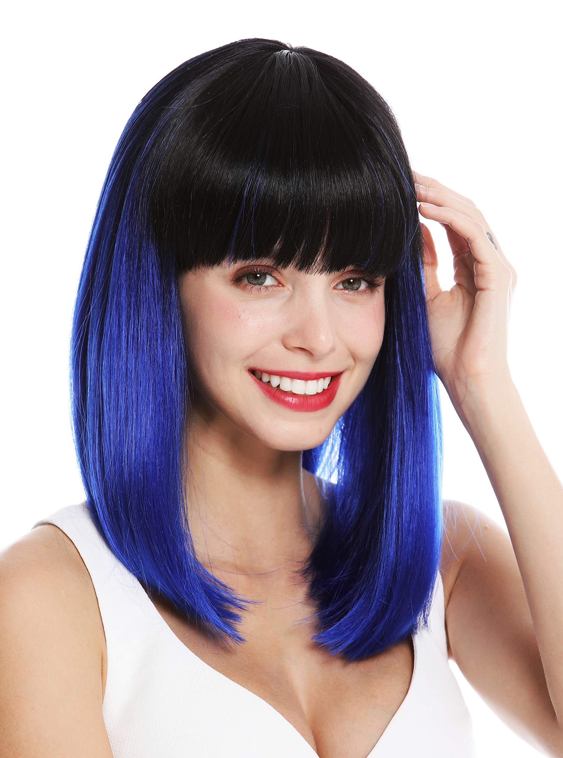 WIG ME UP - VK-2-F22YS1B quality women's wig shoulder length sleek fringe vamp ombre mix black blue