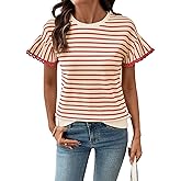 SHEWIN Women Summer Loose Fit Tops Trendy Rib Knit Stripe Shirt Business Dressy Casual 2026