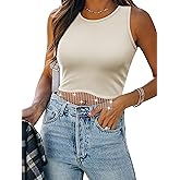 Womens Western Sparkly Fringe Sleeveless Crop Tops Cowgirl Going Out Cropped Tank Tops with Glitter Tassel