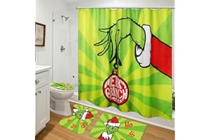 GLOBALTRONICS 4 Pcs Bathroom Sets Christmas Decorations, Shower Curtains Sets with Bath Rugs Mat and Toilet Lip Cover Winter Holiday Home Decor(Shower Curtain Sets 4