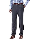 Haggar Men's E-Clo Repreve Classic Fit Pleat Front Dress Pant with Hidden Expandable Waistband