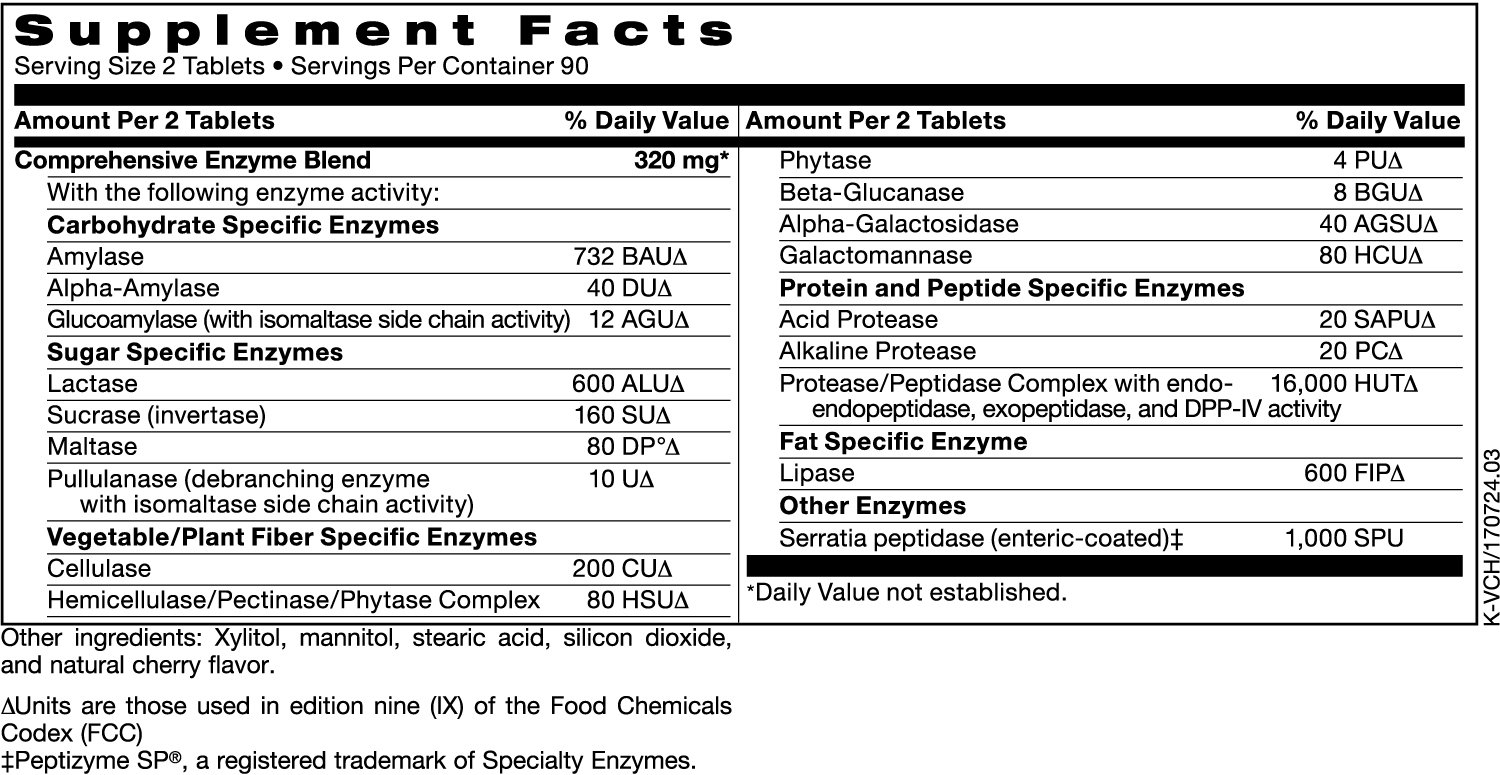 Klaire Labs VitalZymes Chewable Digestive Enzymes Broad