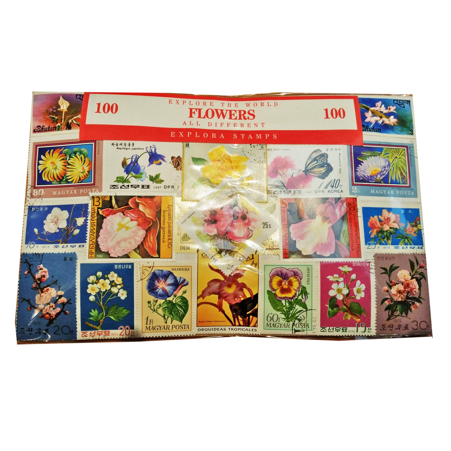Worldwide Flower Flora Stamp Collection – 100 Different Stamps! Souvenir / Speicher / Memoria! Collectable Stamps from Around the World! Timbre / Stempel / Francobollo / Sello!