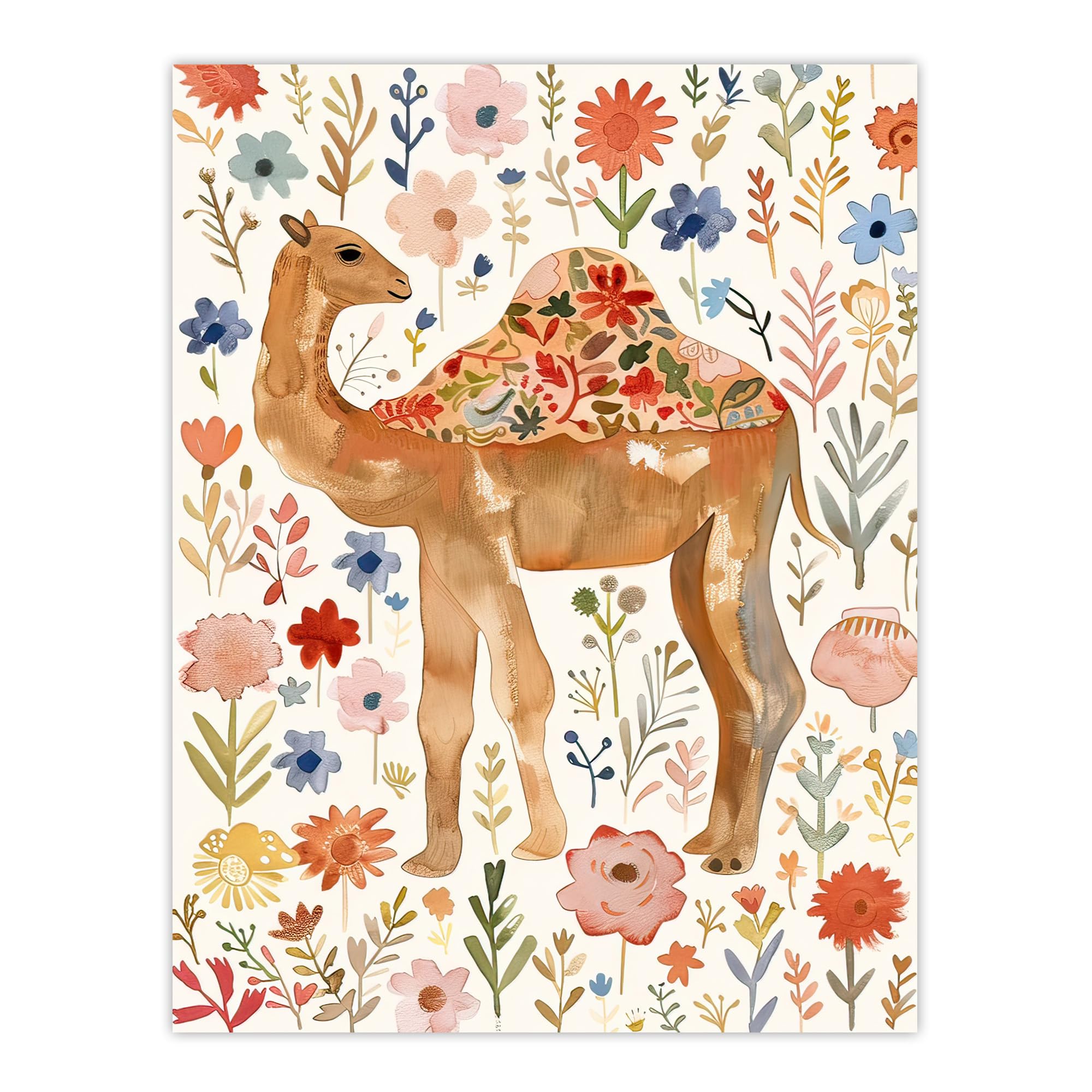 Artery8 Happy Camel With Floral Pattern Watercolour Living Room Extra Large XL Wall Art Poster Print