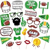 Maicaiffe Football Birthday Photo Booth Props - 24 Pcs Sport Baby Shower Selfie Props Favors Supplies - Game Day Centerpiece Sticks - Football Sign Birthday Party Decorations