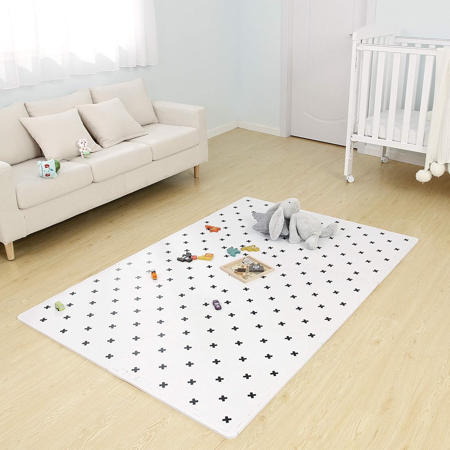 Extra Large Baby Foam Play Mat - 4FT x 6FT Non-Toxic Puzzle Floor Mat for Kids & Toddlers (White with Black Cross): Toys & Games