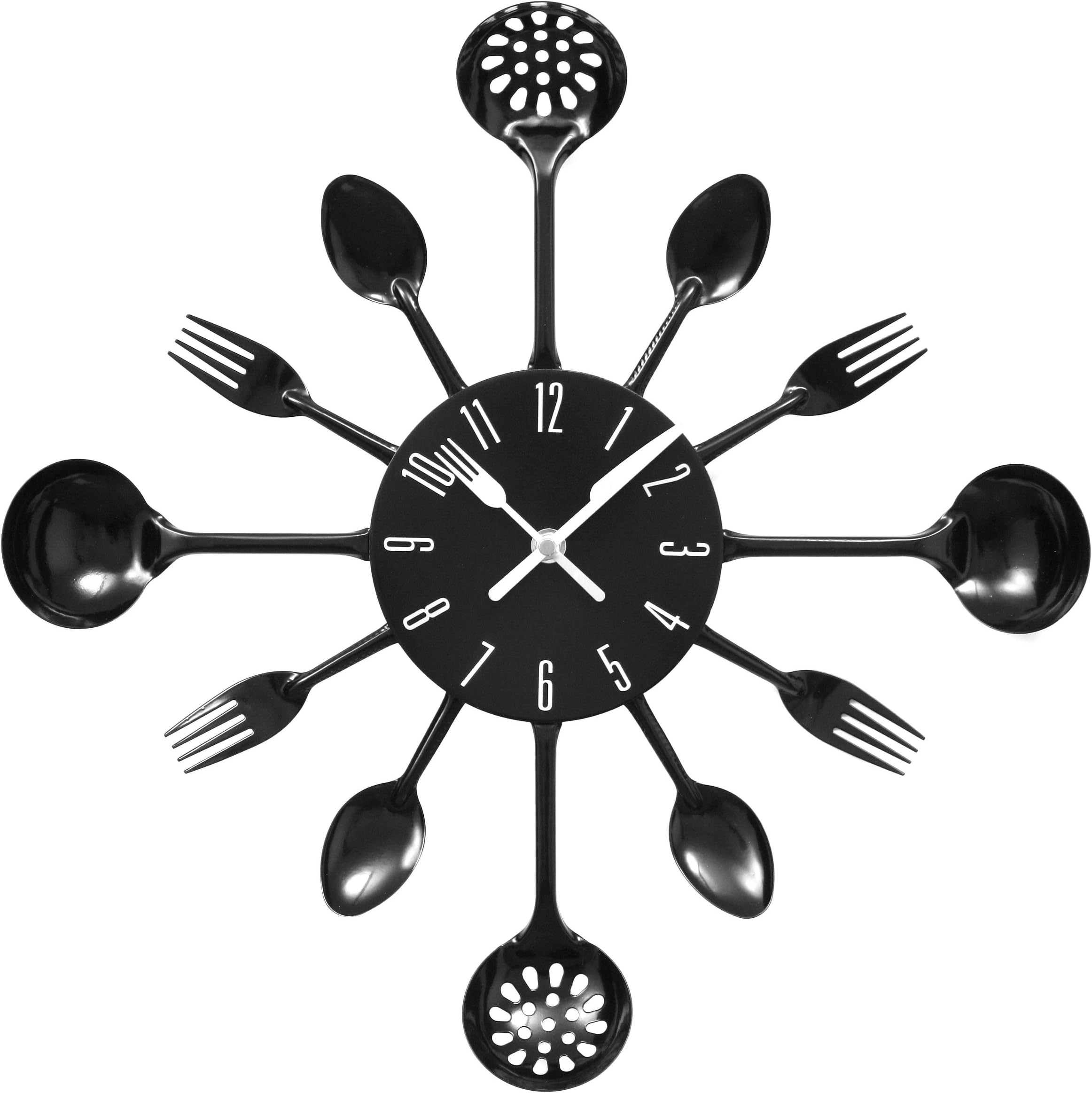 Couverts Cutlery Kitchen Utensil Wall Clock Spoon Fork Ladel Clock (Black)