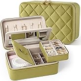 Lumayina Velvet Travel Jewelry Box with Large Mirror, Double-Layer Jewelry Organizer Case for Women and Girls, Portable Storage Case with 6 Anti-Tarnish Bags Gift Ready for Her (Avocado Green)