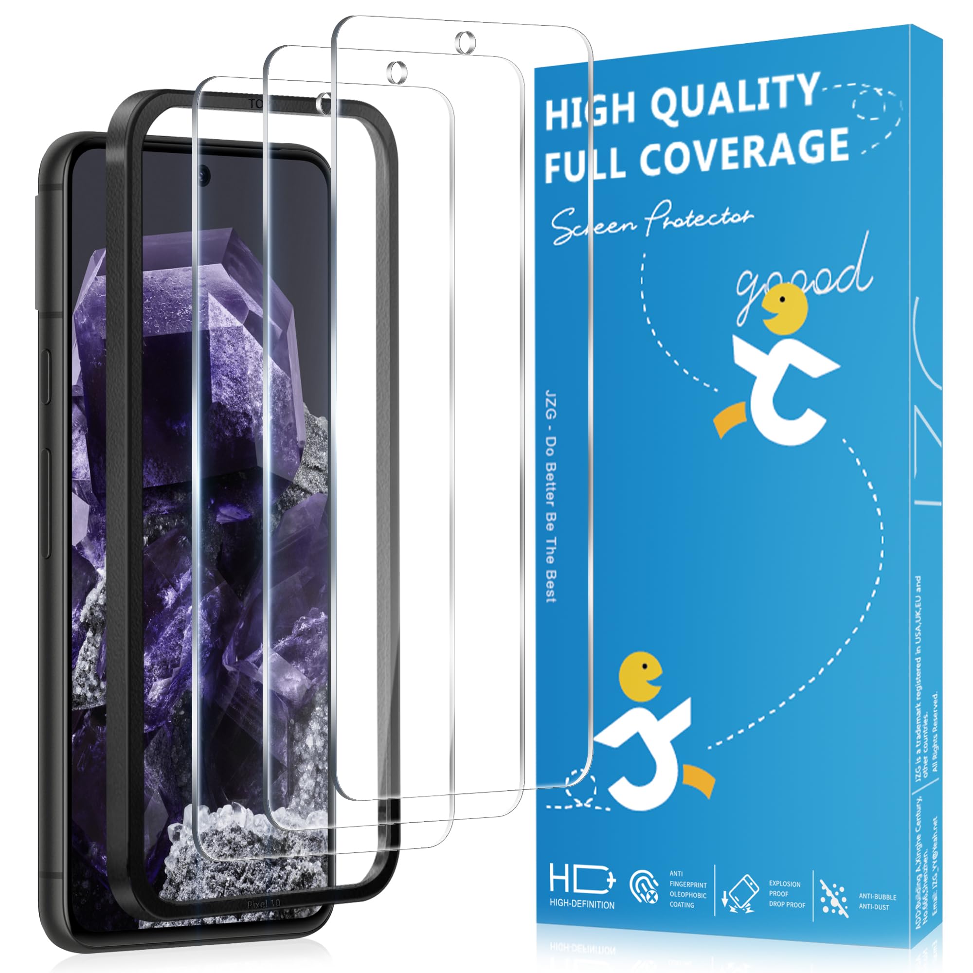 3 Pack for Google Pixel 8 Screen Protector (6.20 inches), Case Friendly Tempered Glass Film, Fingerprint Unlock, HD Clear