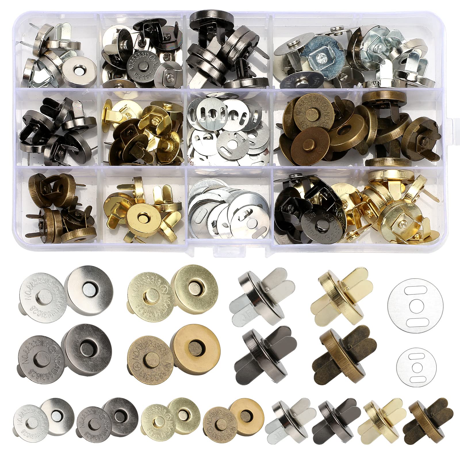 48 Set Snap Fasteners 18mm 14mm Magnetic Buttons No Sewing Magnetic Clasps for Bags Metal Snap Buttons with Storage Box for Handbag Clothes Sewing Leather DIY Craft Accessories