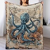 Nautical Octopus Blanket Marine Ocean Throw Blanket Lightweight Soft Warm Cozy Travel Blanket Fit Couch Sofa Bed Living Room Bedroom Gift for Women Men Girls Boys All Season 50"x60"