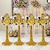 2026 Graduation Decorations - Set Of 4 Standing Balloon Topiaries, Balloon Stand Kit Party Centerpieces Decor With Golden Rain Curtains Class Of 2026 Decorations For Kindergarten High School College