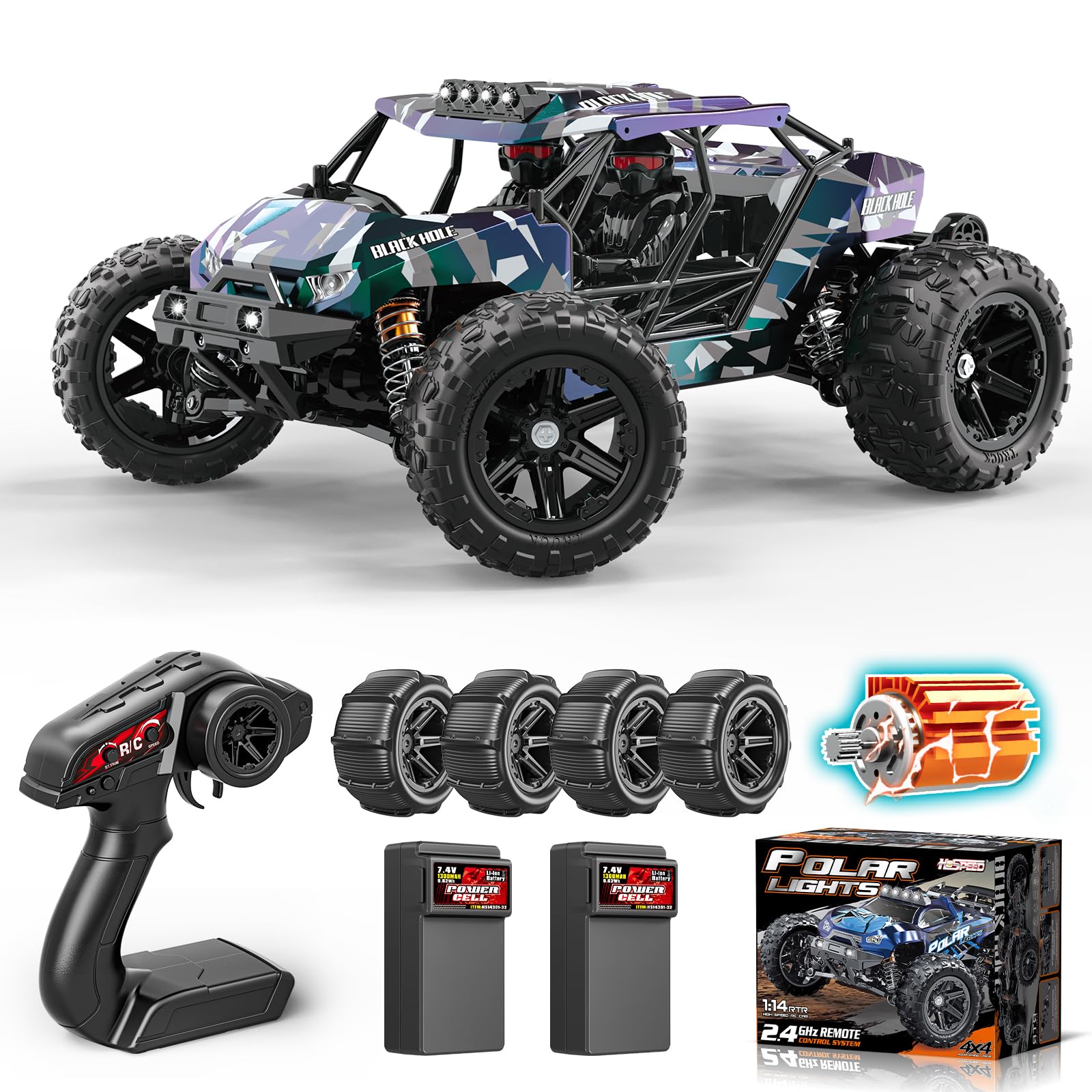 YESHIN 1:14 RC Cars for Adults, High Speed Desert Off-Road Truck, Waterproof RC Car 4WD Remote Control Car,2*Body Shell,2* Battery Green