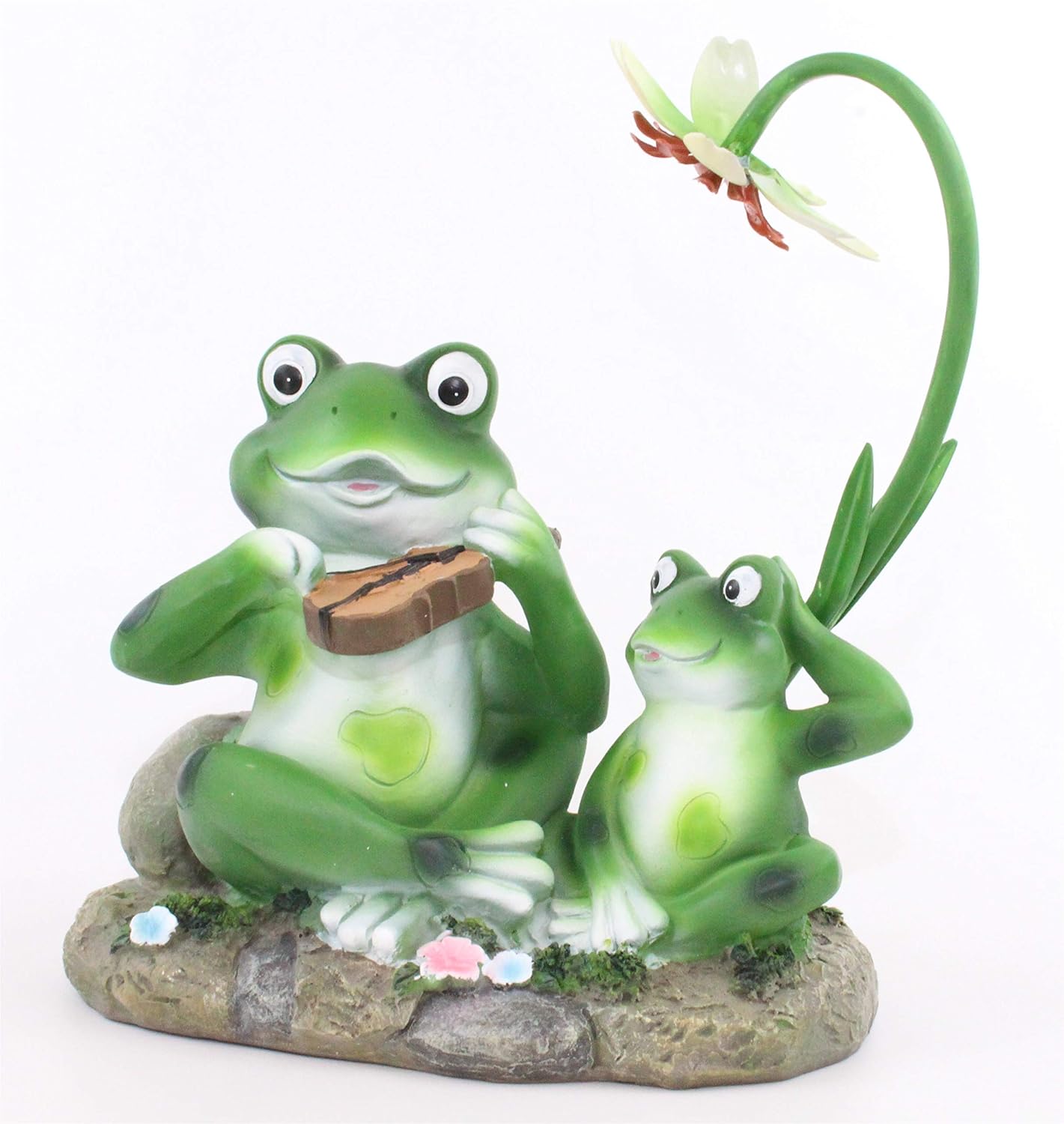 Frösche unter Solarblume sitzend 26 cm groß Dekofrosch Solarfigur
