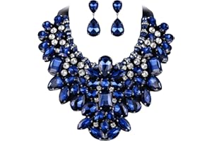Flyonce Costume Jewelry for Women, 9 Colors Rhinestone Crystal Statement Necklace Earrings Set