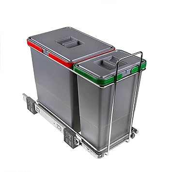 ELLETIPI Ecofil PF01 34 A1 Mülleimer Mülltrennung, ausziehbar für Base, Kunststoff und Metall, Grau, 23 x 45 x 36 cm