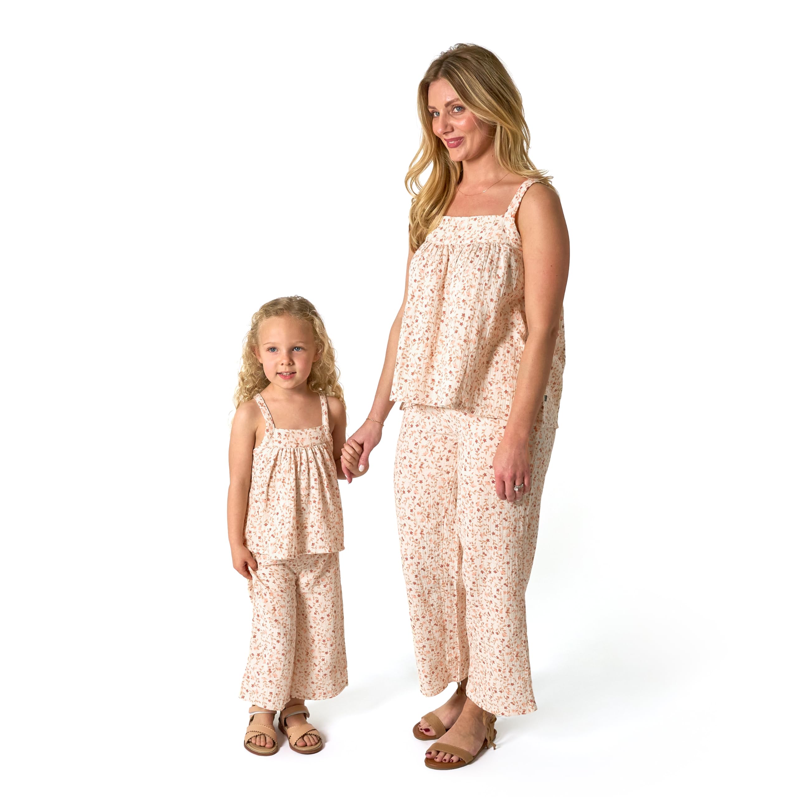 Modern Moments by Gerber Baby Girls’ Women Mommy + Me 2-Piece Cropped Pant Set, Beige Vine Floral, Small