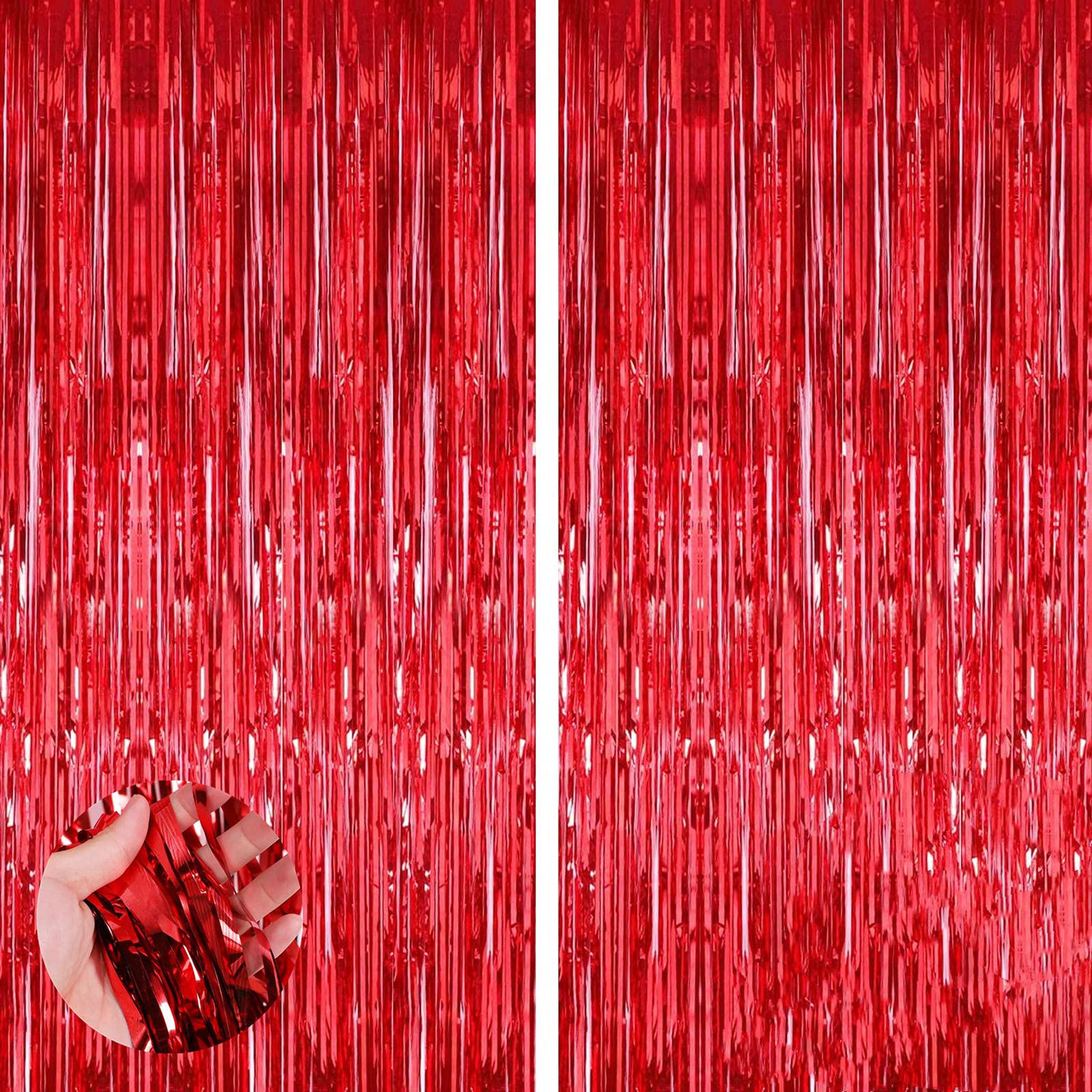 Aisszhao 2pcs Red Tinsel Foil Fringe Curtains 3.2ft x 6.5ft British Party Backdrops Props 70Years Queen's Platinum Jubilee 2022 Party Decoration Royal Theme Party Union French USA Events Decor