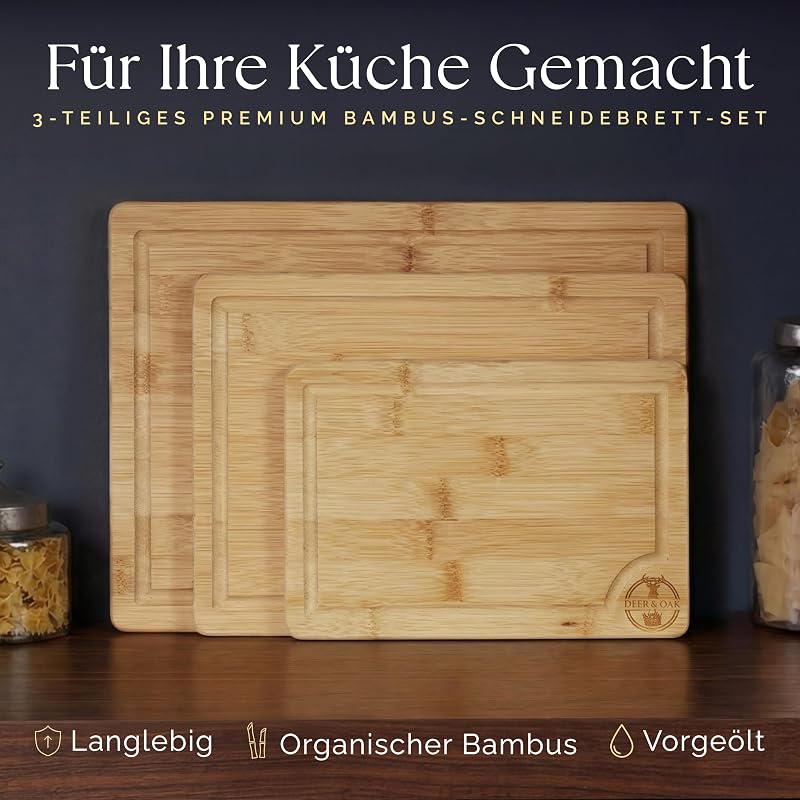 Schneidebrett Holz Bambus Set 3-teilig, vorgeölt mit Saftrille — Foto 2 von 8
